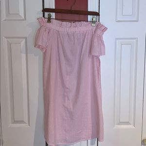 Pink striped off the shoulder dress
